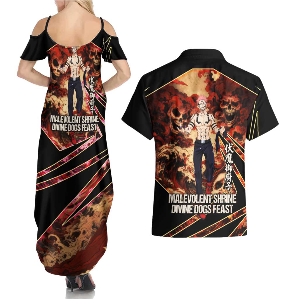 Ryomen Sukuna Malevolent Shrine Couples Matching Summer Maxi Dress and Hawaiian Shirt Infernal Cursed Domain Art Style