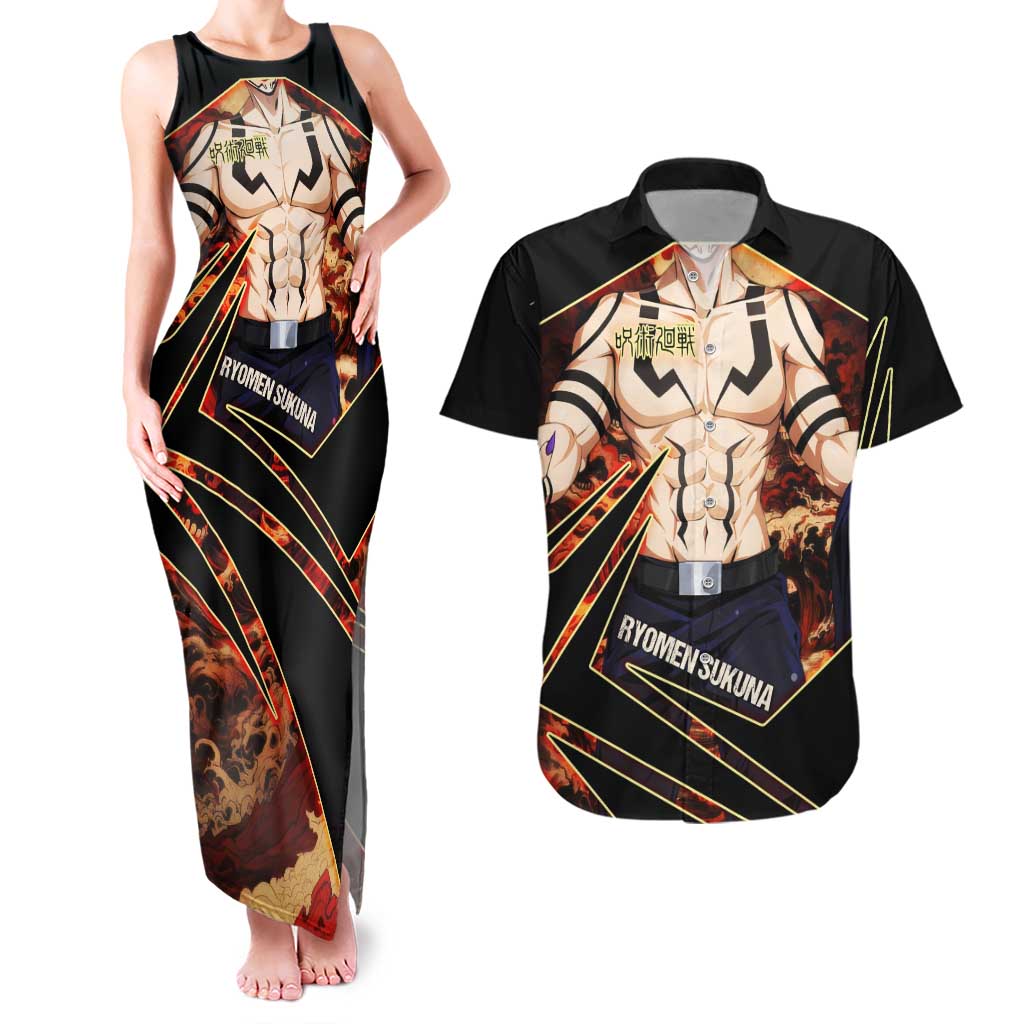 Ryomen Sukuna Malevolent Shrine Couples Matching Tank Maxi Dress and Hawaiian Shirt Infernal Cursed Domain Art Style