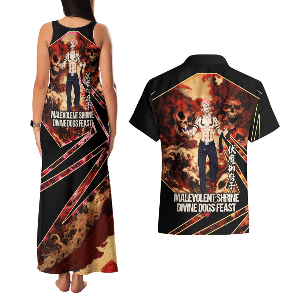 Ryomen Sukuna Malevolent Shrine Couples Matching Tank Maxi Dress and Hawaiian Shirt Infernal Cursed Domain Art Style
