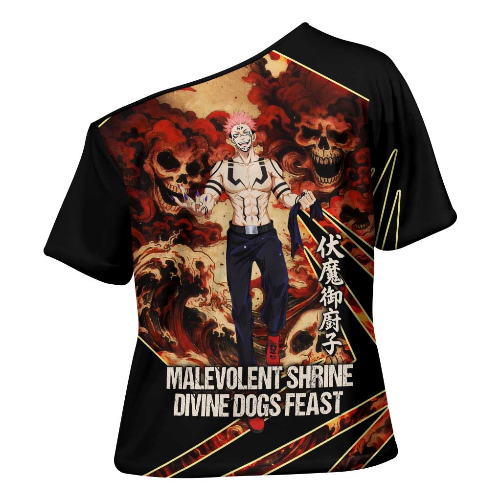 Ryomen Sukuna Malevolent Shrine Cross Shoulder Shirt Infernal Cursed Domain Art Style