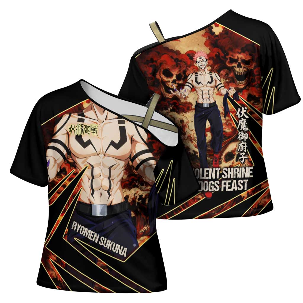 Ryomen Sukuna Malevolent Shrine Cross Shoulder Shirt Infernal Cursed Domain Art Style