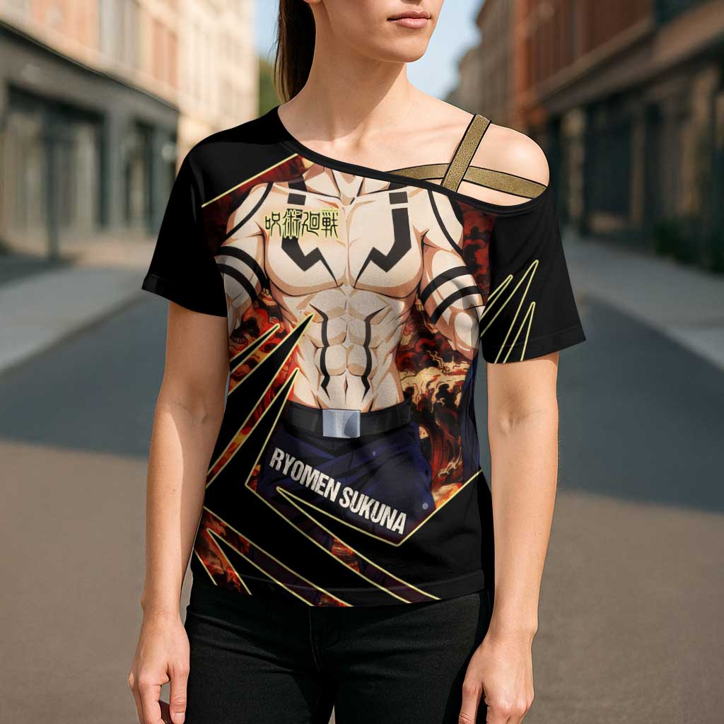 Ryomen Sukuna Malevolent Shrine Cross Shoulder Shirt Infernal Cursed Domain Art Style