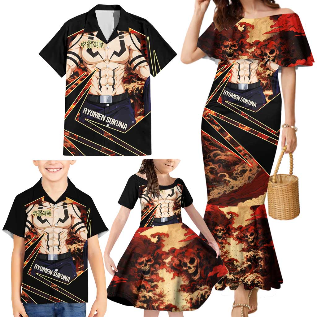 Ryomen Sukuna Malevolent Shrine Family Matching Mermaid Dress and Hawaiian Shirt Infernal Cursed Domain Art Style