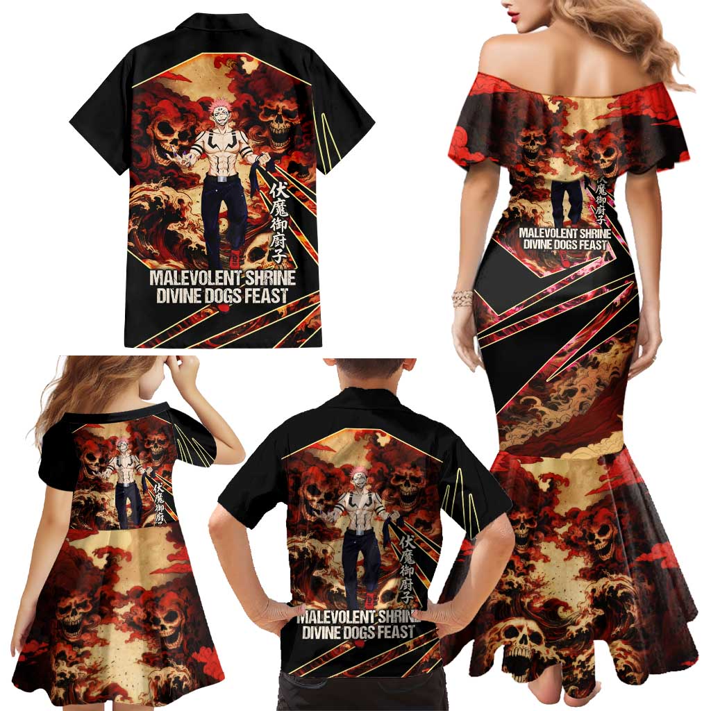 Ryomen Sukuna Malevolent Shrine Family Matching Mermaid Dress and Hawaiian Shirt Infernal Cursed Domain Art Style