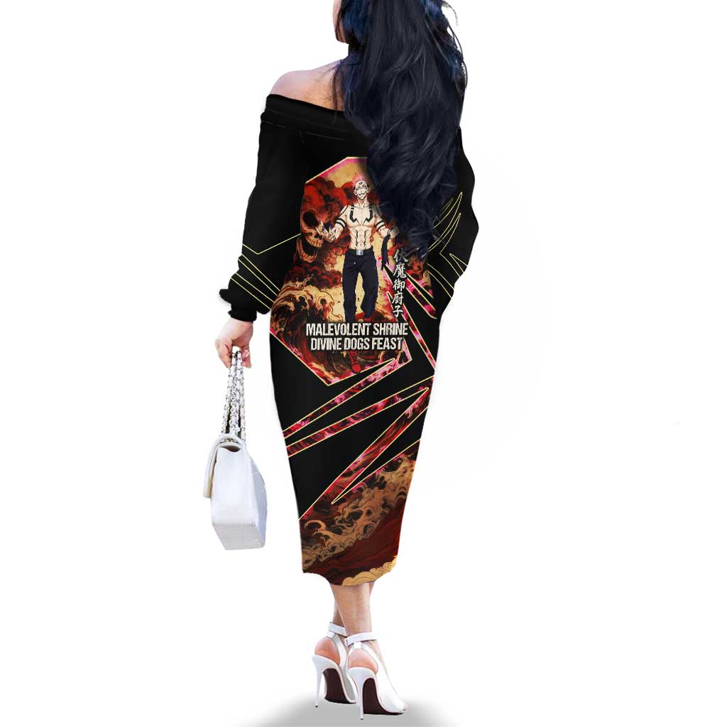 Ryomen Sukuna Malevolent Shrine Family Matching Off The Shoulder Long Sleeve Dress and Hawaiian Shirt Infernal Cursed Domain Art Style