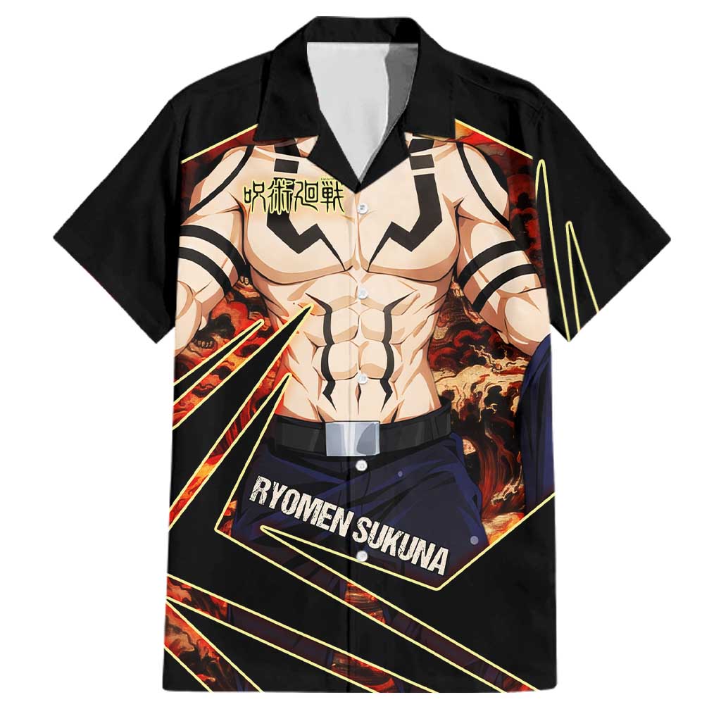 Ryomen Sukuna Malevolent Shrine Family Matching Off Shoulder Maxi Dress and Hawaiian Shirt Infernal Cursed Domain Art Style