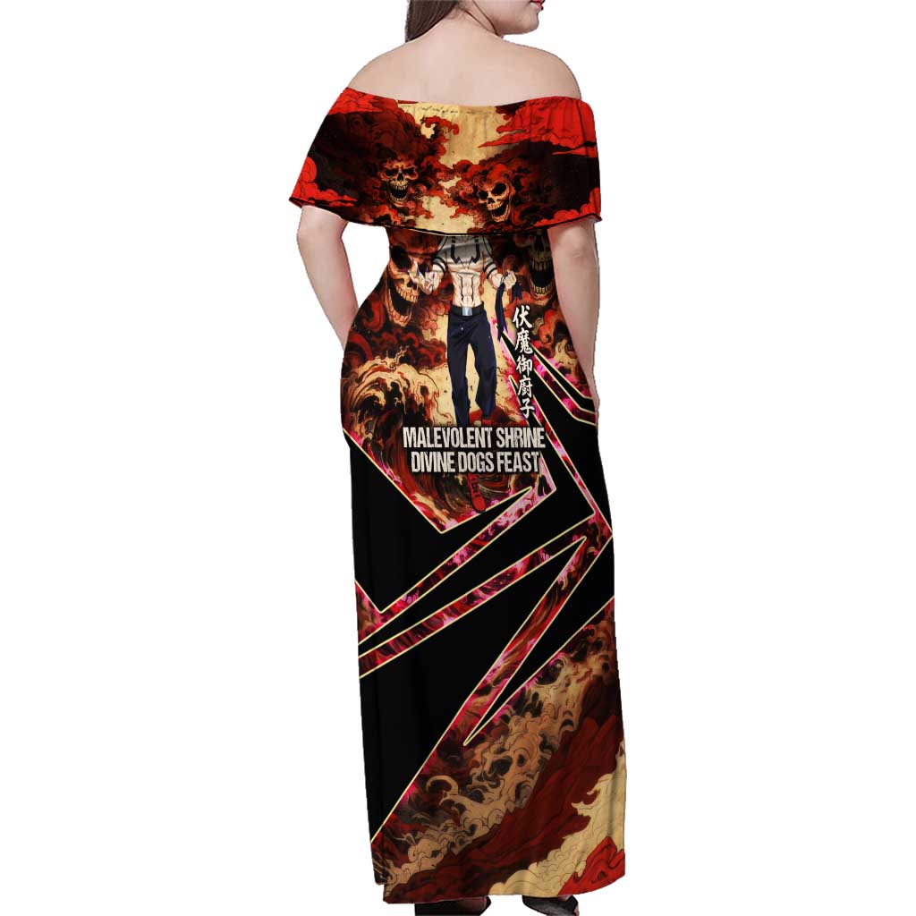 Ryomen Sukuna Malevolent Shrine Family Matching Off Shoulder Maxi Dress and Hawaiian Shirt Infernal Cursed Domain Art Style