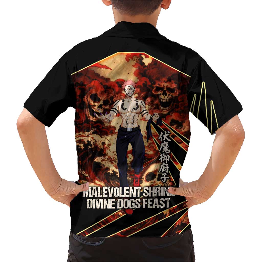 Ryomen Sukuna Malevolent Shrine Family Matching Off Shoulder Short Dress and Hawaiian Shirt Infernal Cursed Domain Art Style