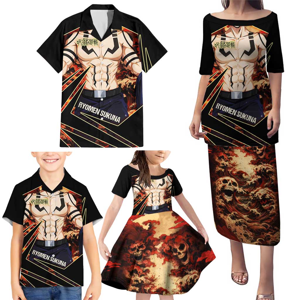 Ryomen Sukuna Malevolent Shrine Family Matching Puletasi and Hawaiian Shirt Infernal Cursed Domain Art Style