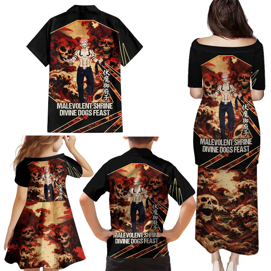 Ryomen Sukuna Malevolent Shrine Family Matching Puletasi and Hawaiian Shirt Infernal Cursed Domain Art Style