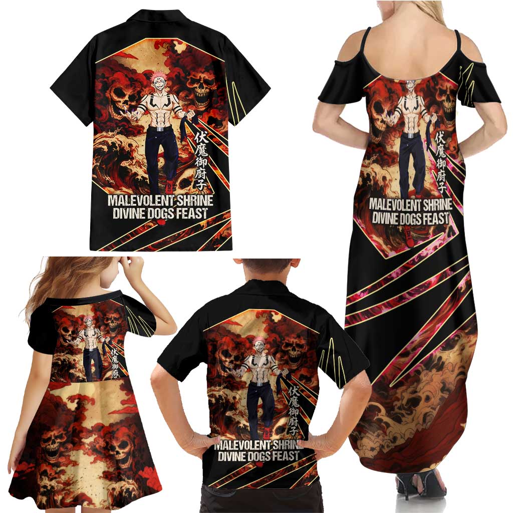 Ryomen Sukuna Malevolent Shrine Family Matching Summer Maxi Dress and Hawaiian Shirt Infernal Cursed Domain Art Style