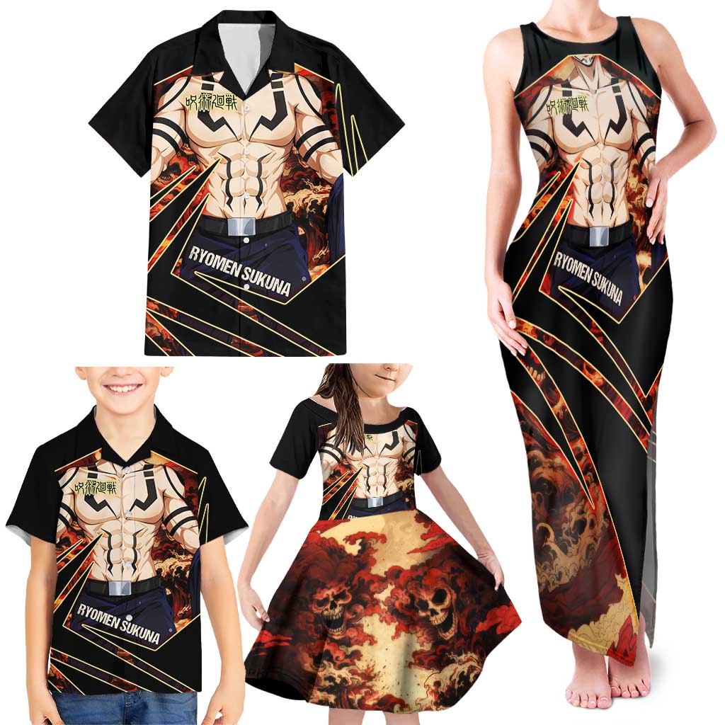 Ryomen Sukuna Malevolent Shrine Family Matching Tank Maxi Dress and Hawaiian Shirt Infernal Cursed Domain Art Style