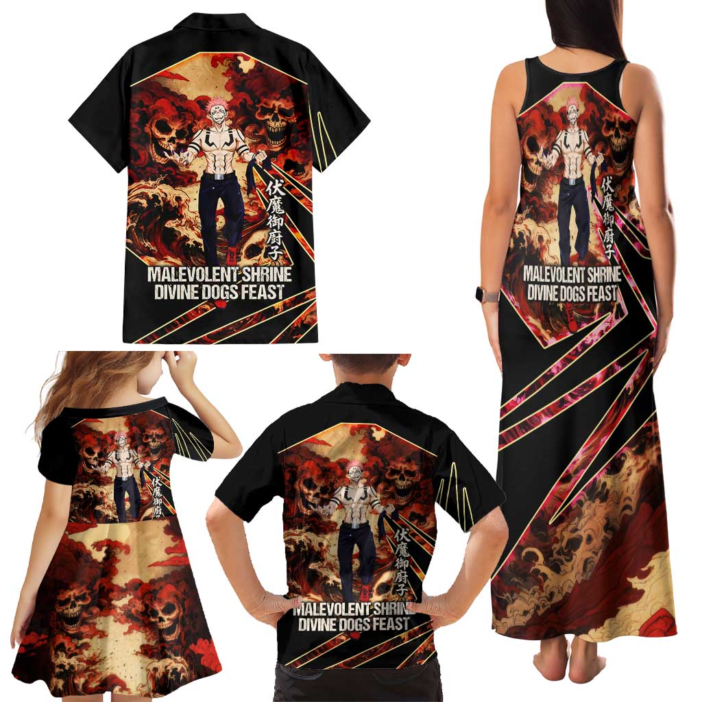 Ryomen Sukuna Malevolent Shrine Family Matching Tank Maxi Dress and Hawaiian Shirt Infernal Cursed Domain Art Style