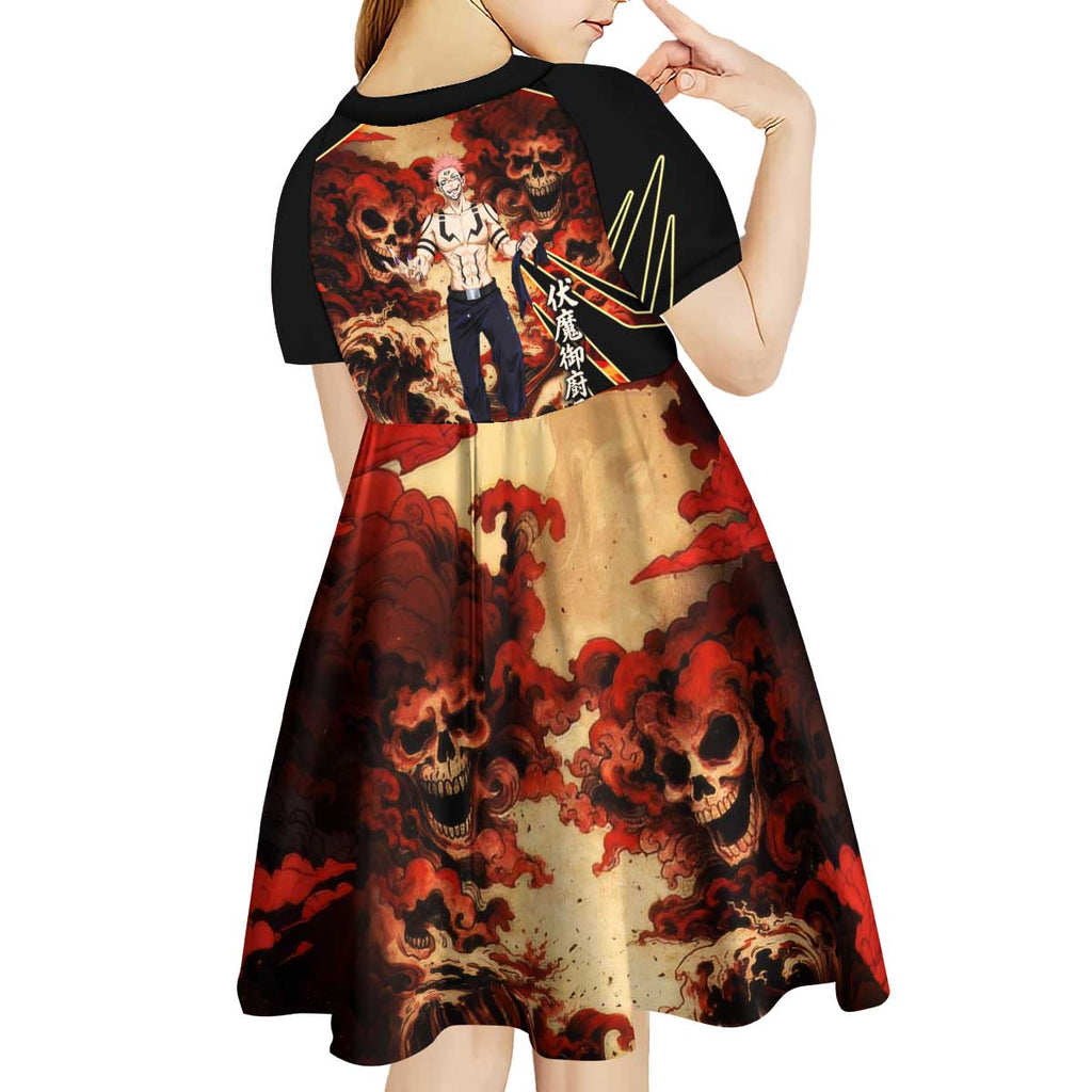 Ryomen Sukuna Malevolent Shrine Kid Short Sleeve Dress Infernal Cursed Domain Art Style