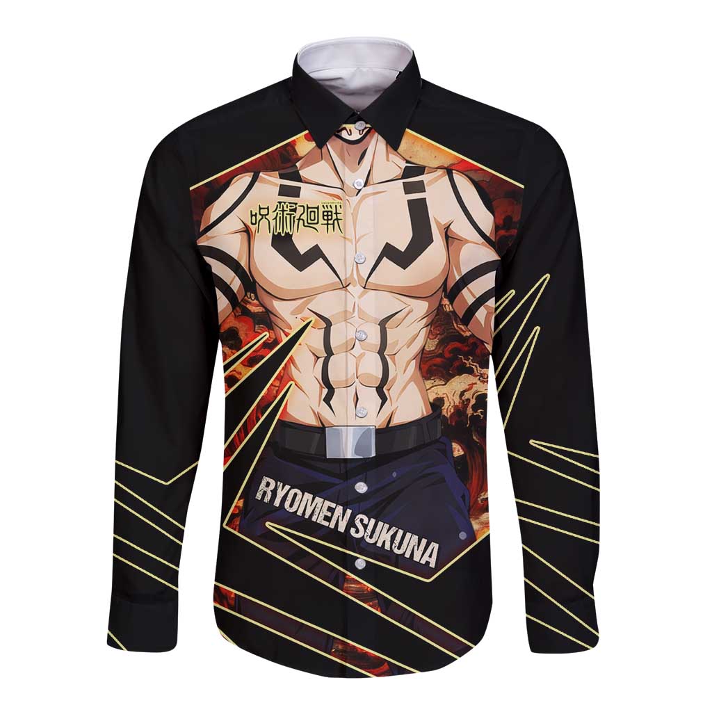 Ryomen Sukuna Malevolent Shrine Long Sleeve Button Shirt Infernal Cursed Domain Art Style