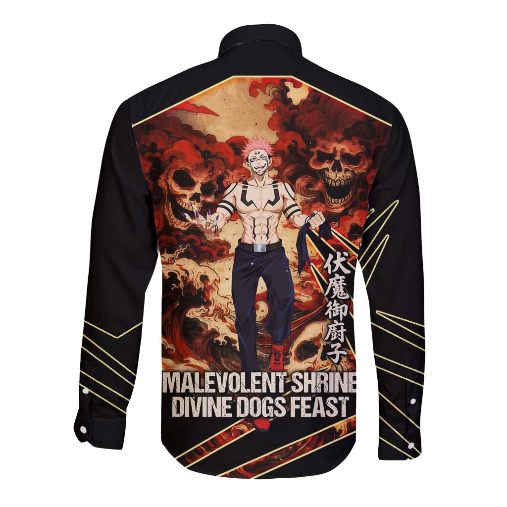 Ryomen Sukuna Malevolent Shrine Long Sleeve Button Shirt Infernal Cursed Domain Art Style