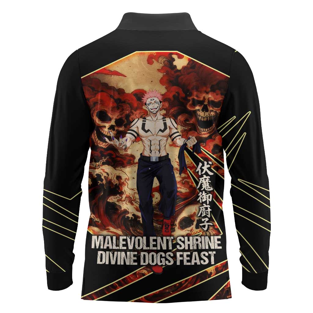 Ryomen Sukuna Malevolent Shrine Long Sleeve Polo Shirt Infernal Cursed Domain Art Style