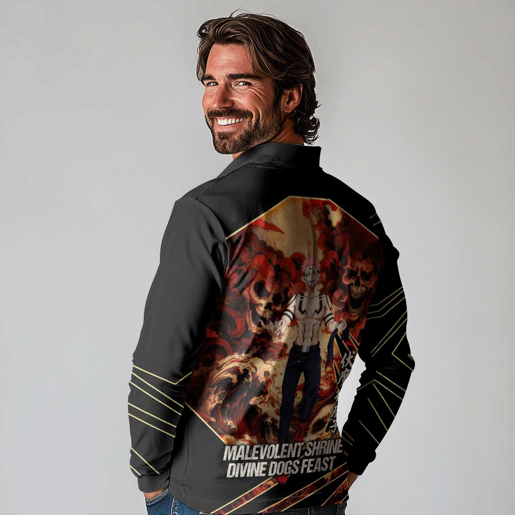 Ryomen Sukuna Malevolent Shrine Long Sleeve Polo Shirt Infernal Cursed Domain Art Style