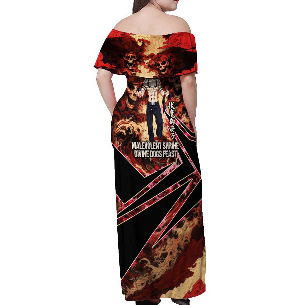 Ryomen Sukuna Malevolent Shrine Off Shoulder Maxi Dress Infernal Cursed Domain Art Style