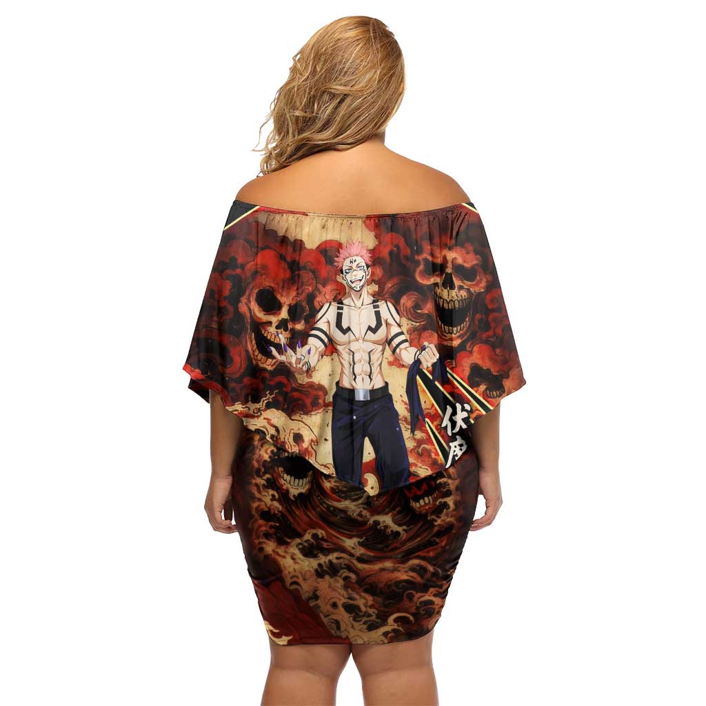 Ryomen Sukuna Malevolent Shrine Off Shoulder Short Dress Infernal Cursed Domain Art Style