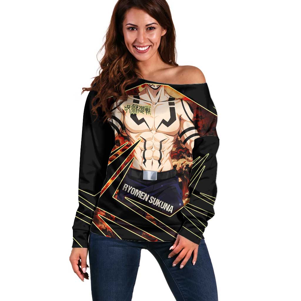 Ryomen Sukuna Malevolent Shrine Off Shoulder Sweater Infernal Cursed Domain Art Style