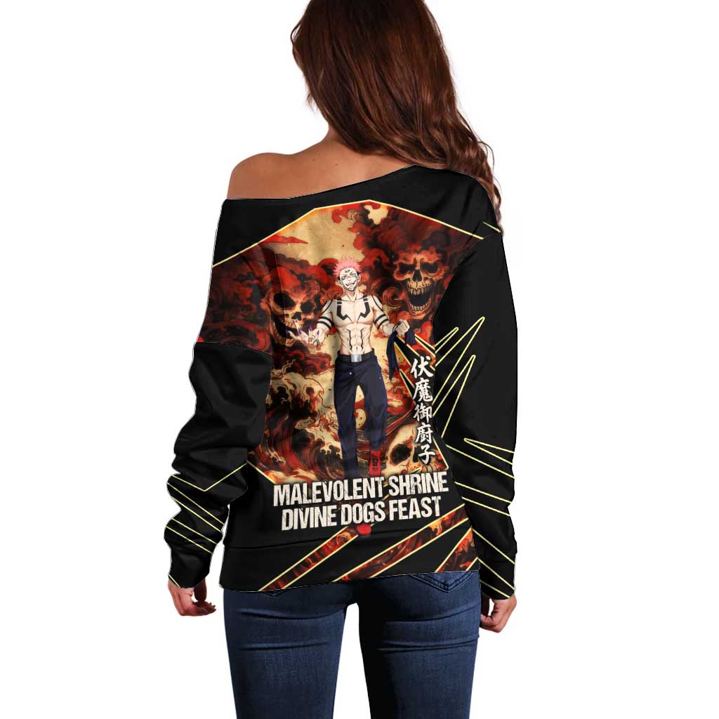 Ryomen Sukuna Malevolent Shrine Off Shoulder Sweater Infernal Cursed Domain Art Style
