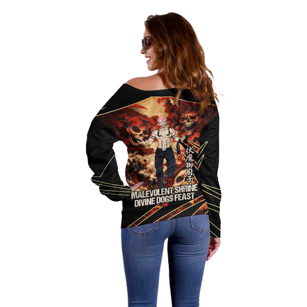 Ryomen Sukuna Malevolent Shrine Off Shoulder Sweater Infernal Cursed Domain Art Style