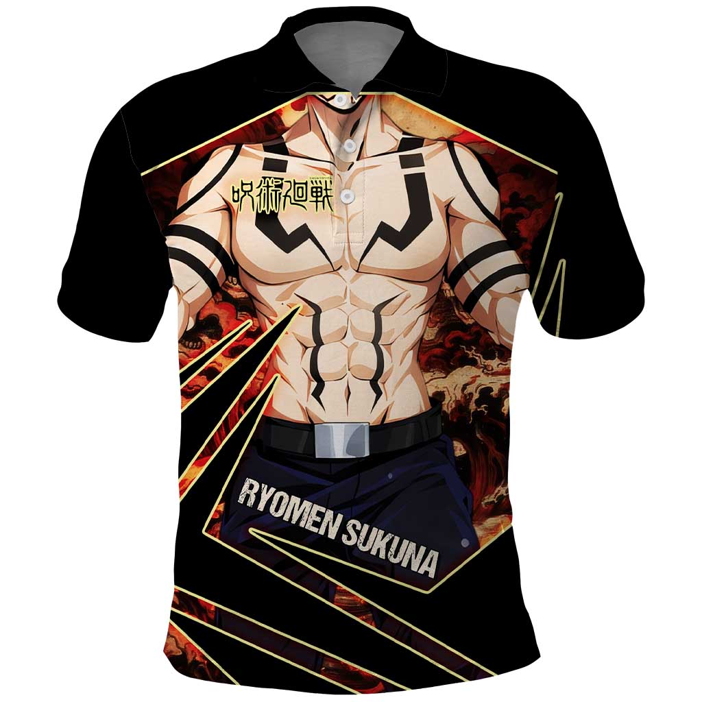 Ryomen Sukuna Malevolent Shrine Polo Shirt Infernal Cursed Domain Art Style