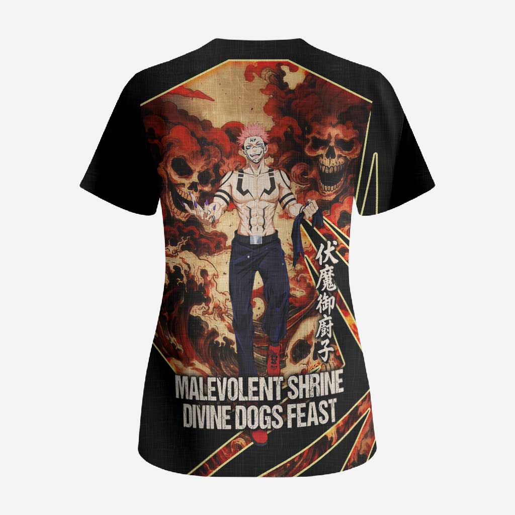 Ryomen Sukuna Malevolent Shrine Scrub Top Infernal Cursed Domain Art Style