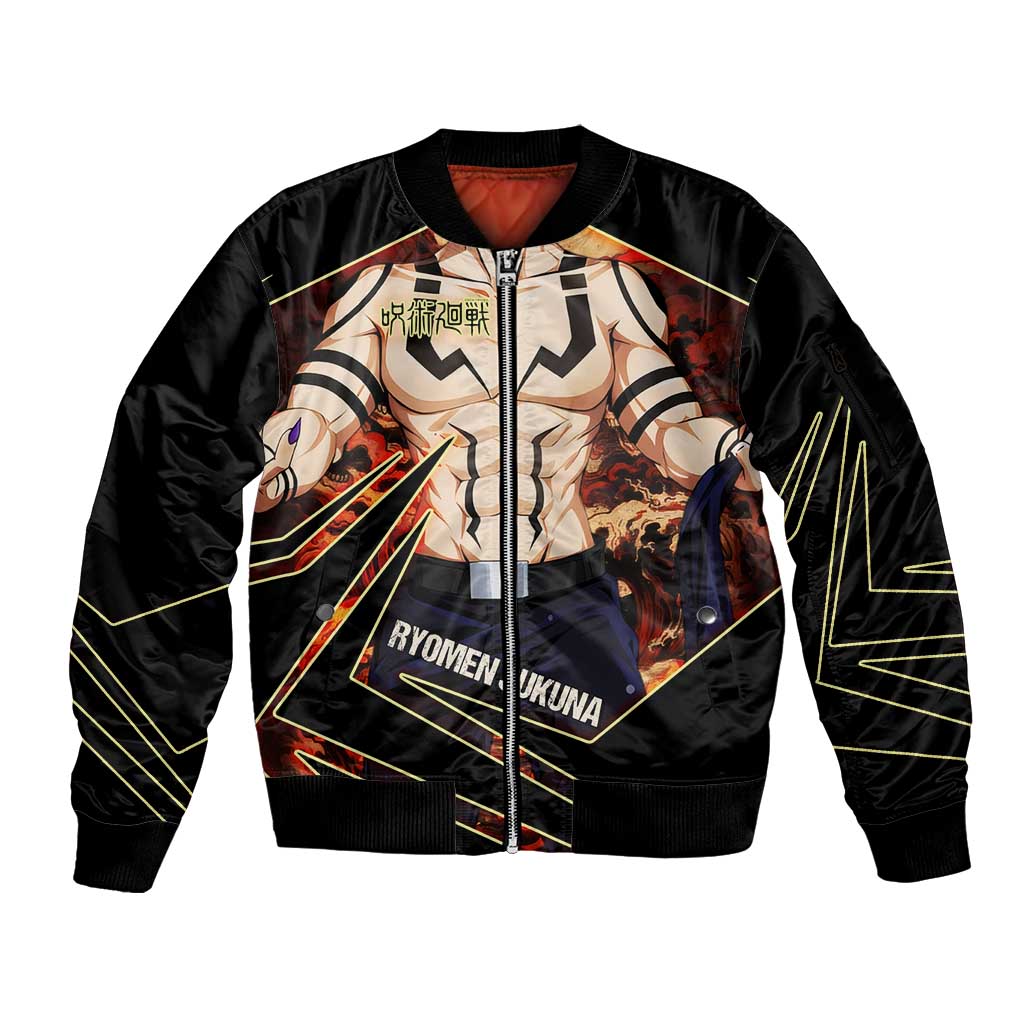 Ryomen Sukuna Malevolent Shrine Sleeve Zip Bomber Jacket Infernal Cursed Domain Art Style