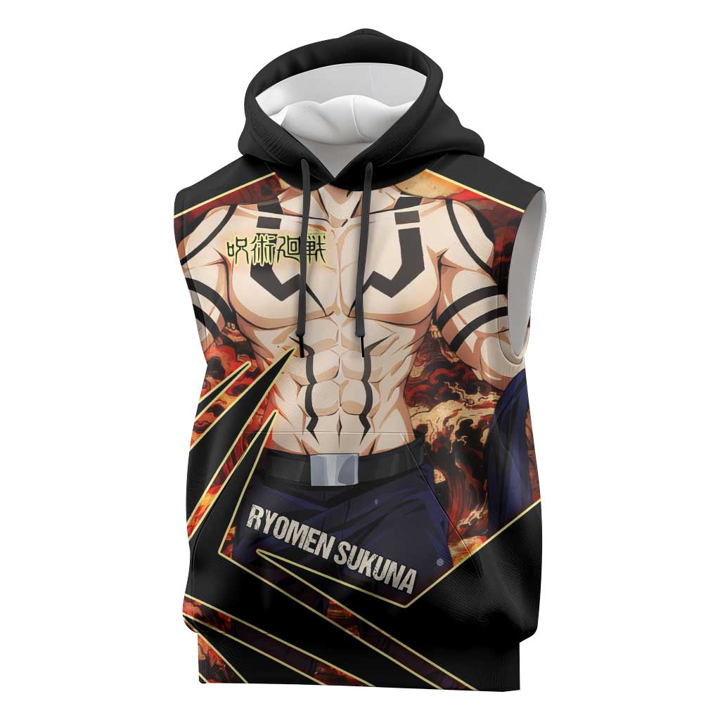 Ryomen Sukuna Malevolent Shrine Sleeveless Hoodie Infernal Cursed Domain Art Style
