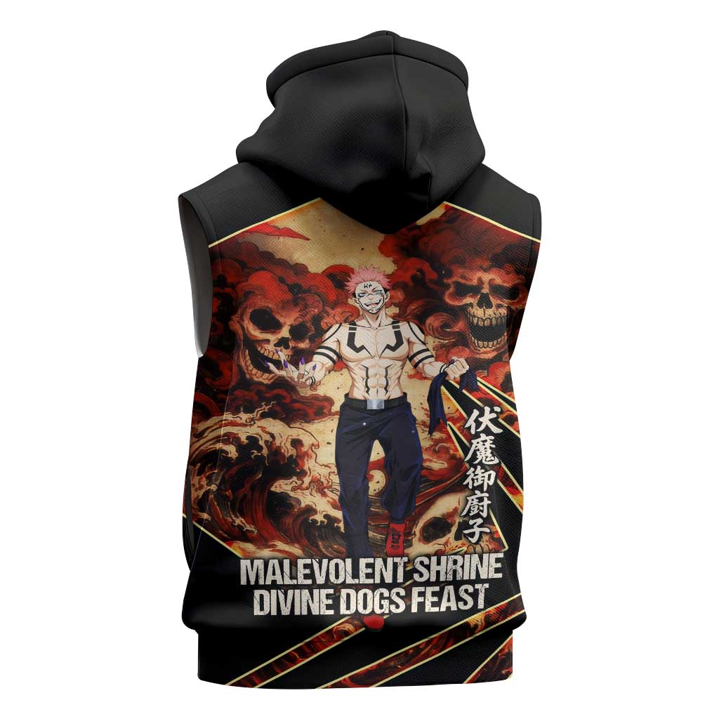 Ryomen Sukuna Malevolent Shrine Sleeveless Hoodie Infernal Cursed Domain Art Style