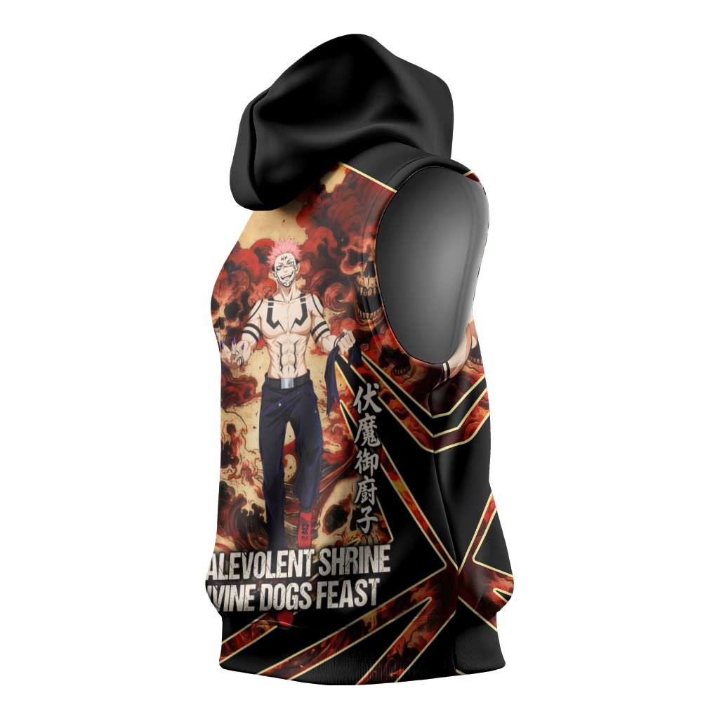 Ryomen Sukuna Malevolent Shrine Sleeveless Hoodie Infernal Cursed Domain Art Style