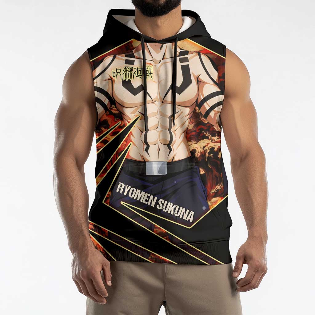 Ryomen Sukuna Malevolent Shrine Sleeveless Hoodie Infernal Cursed Domain Art Style