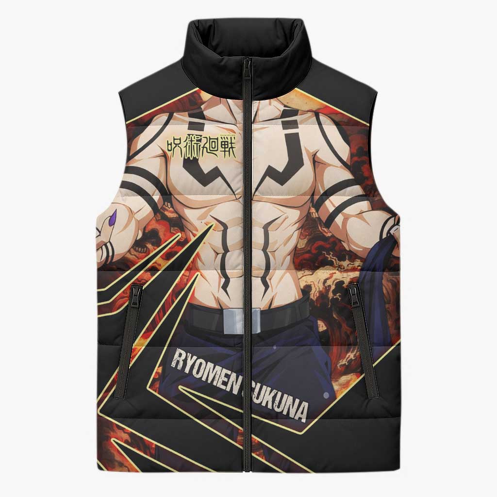 Ryomen Sukuna Malevolent Shrine Sleeveless Puffer Jacket Infernal Cursed Domain Art Style