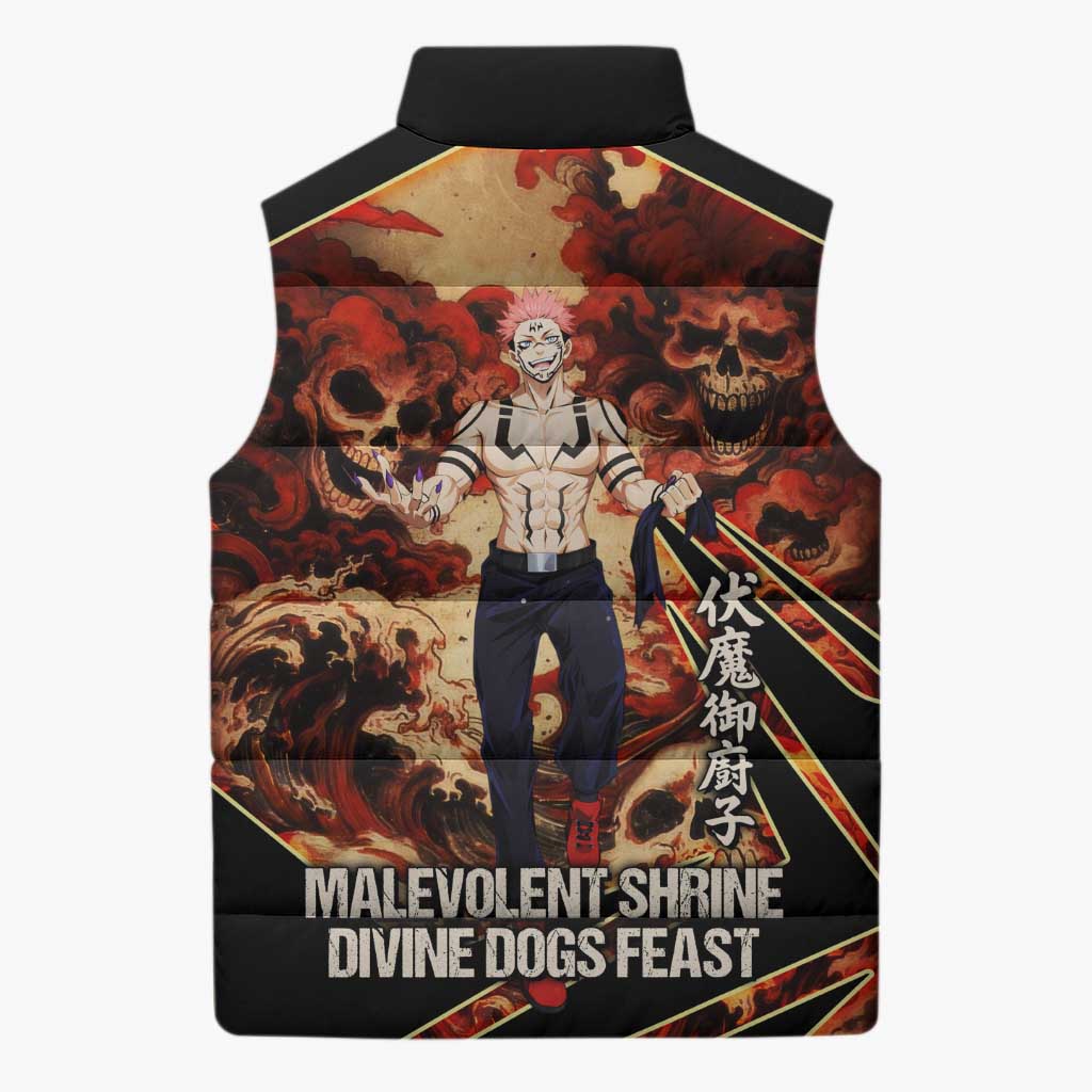 Ryomen Sukuna Malevolent Shrine Sleeveless Puffer Jacket Infernal Cursed Domain Art Style