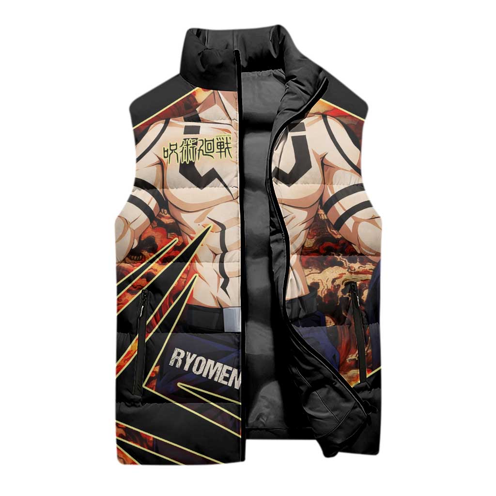 Ryomen Sukuna Malevolent Shrine Sleeveless Puffer Jacket Infernal Cursed Domain Art Style