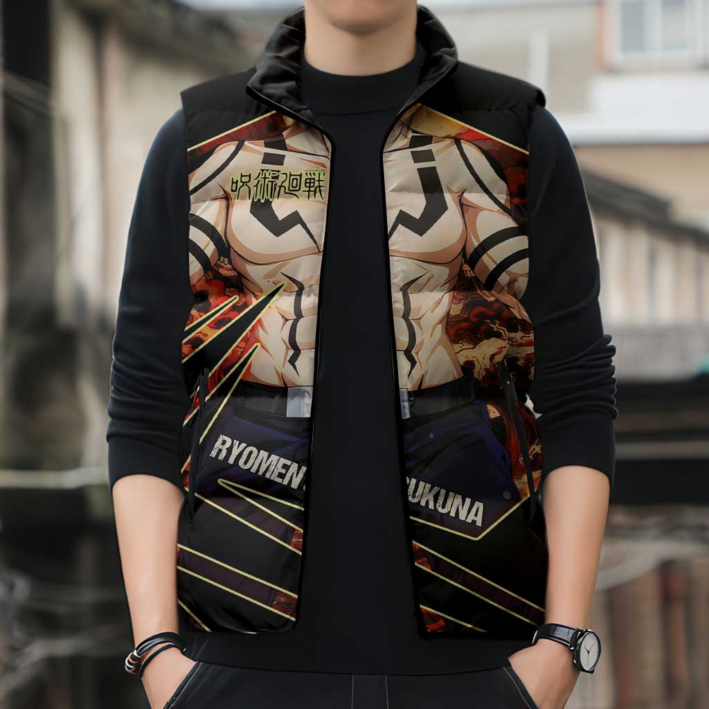 Ryomen Sukuna Malevolent Shrine Sleeveless Puffer Jacket Infernal Cursed Domain Art Style