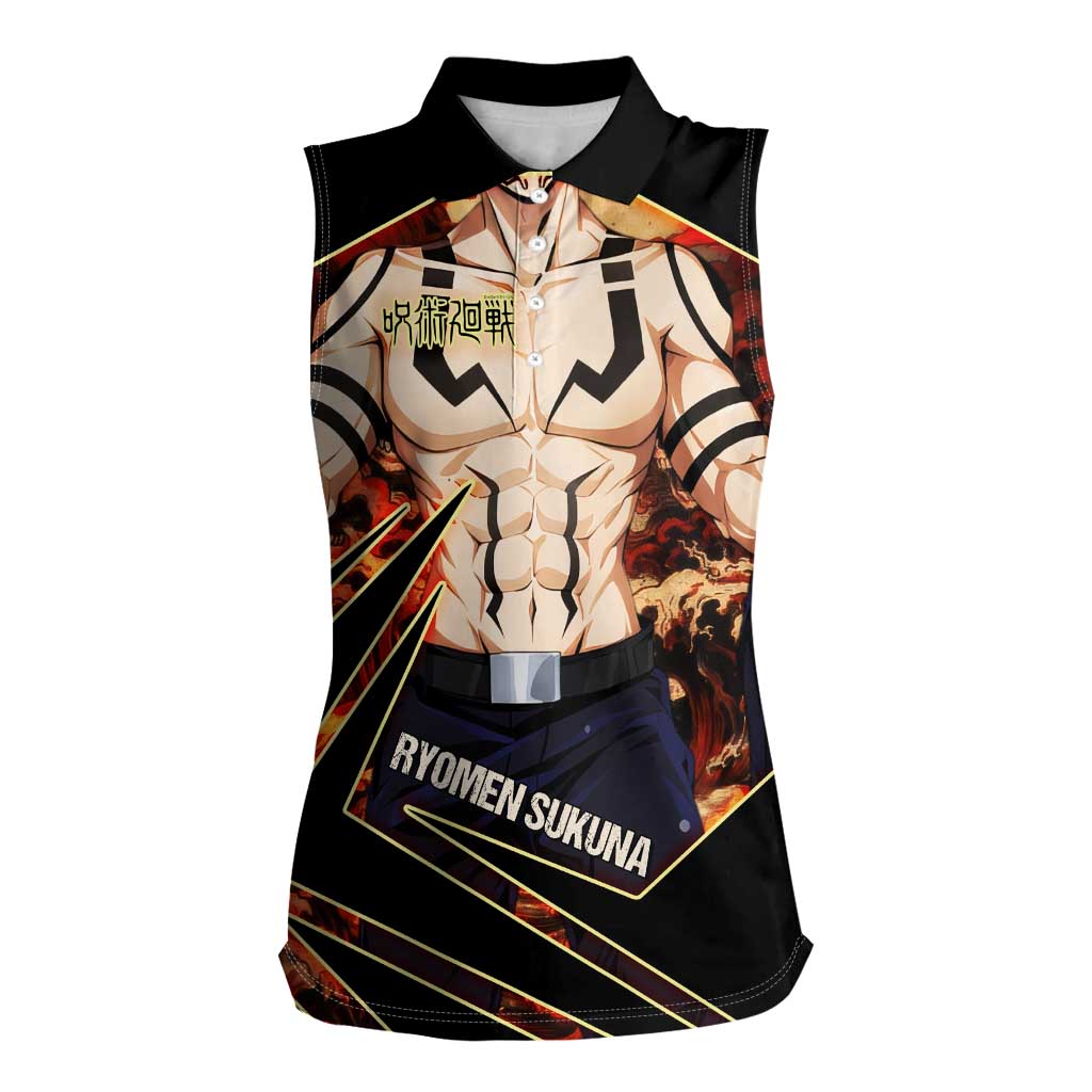 Ryomen Sukuna Malevolent Shrine Women Sleeveless Polo Shirt Infernal Cursed Domain Art Style