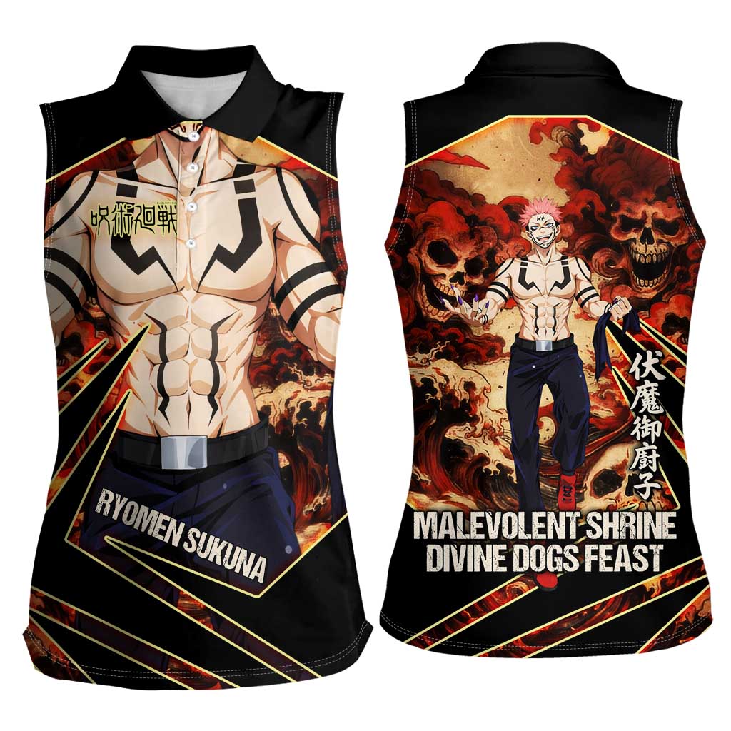 Ryomen Sukuna Malevolent Shrine Women Sleeveless Polo Shirt Infernal Cursed Domain Art Style