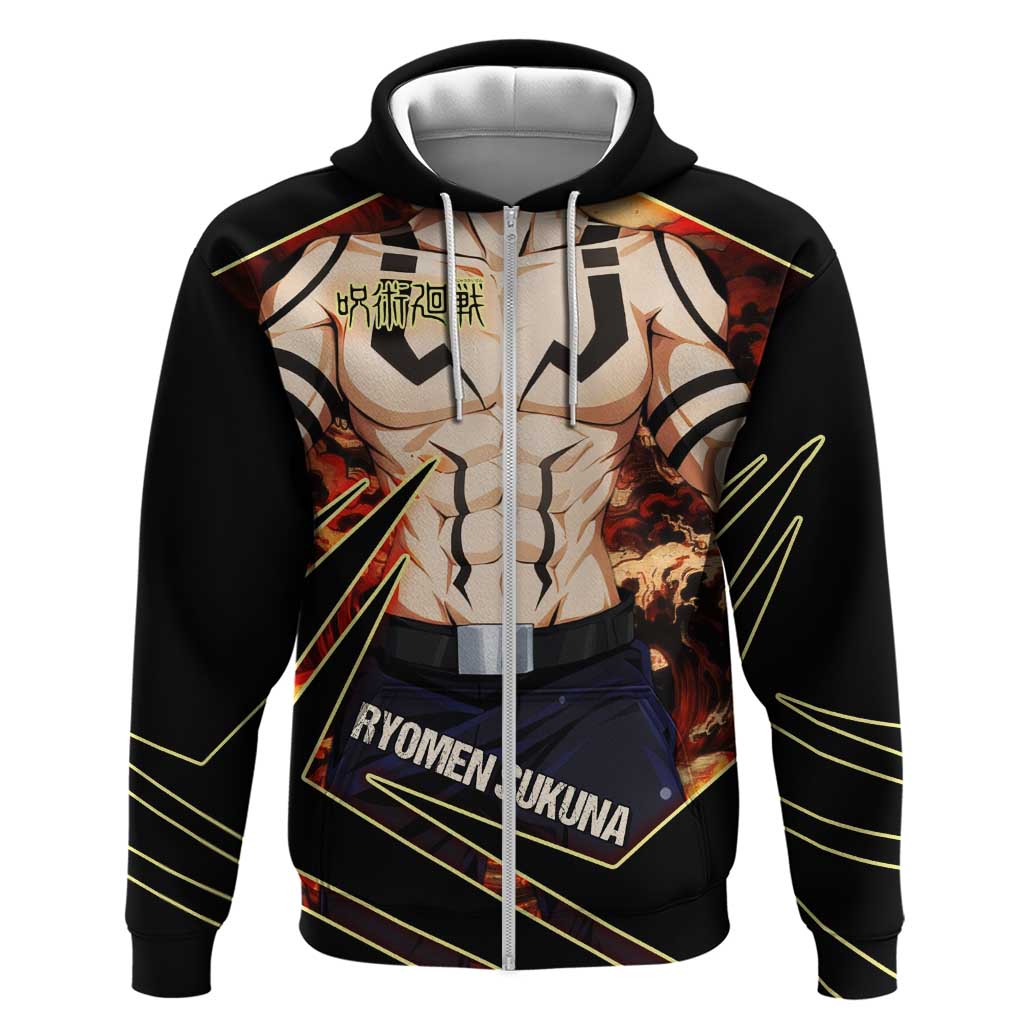 Ryomen Sukuna Malevolent Shrine Zip Hoodie Infernal Cursed Domain Art Style