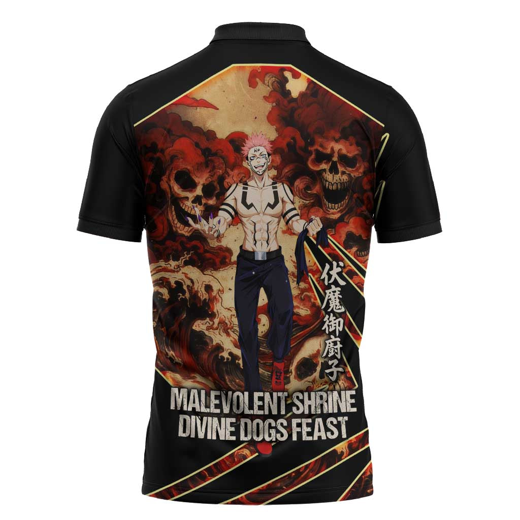 Ryomen Sukuna Malevolent Shrine Zipper Polo Shirt Infernal Cursed Domain Art Style