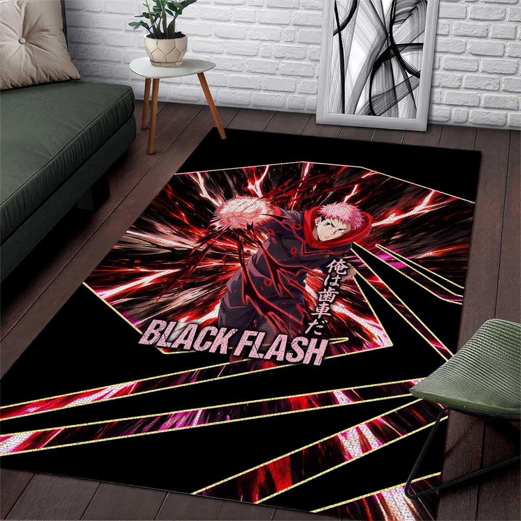 Yuji Itadori Black Flash Area Rug Dynamic Cursed Energy Burst Style
