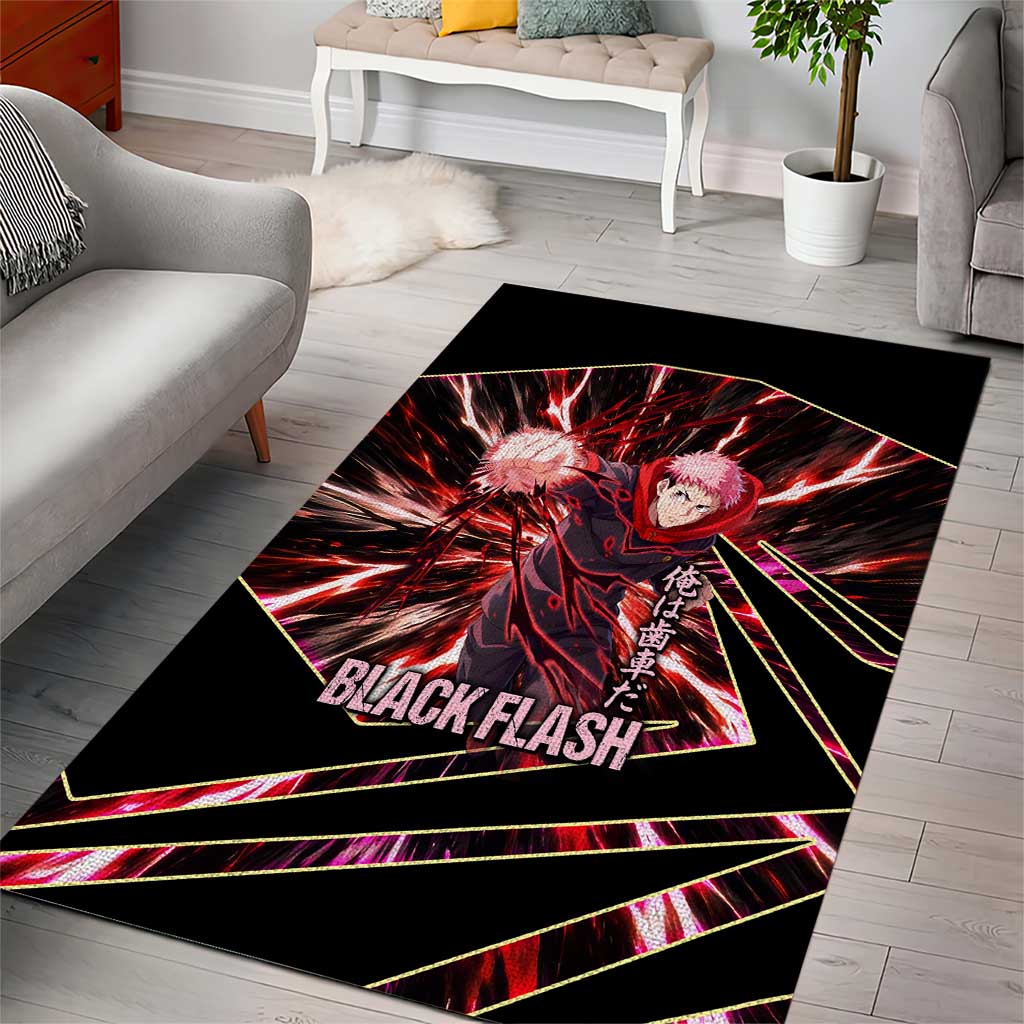 Yuji Itadori Black Flash Area Rug Dynamic Cursed Energy Burst Style