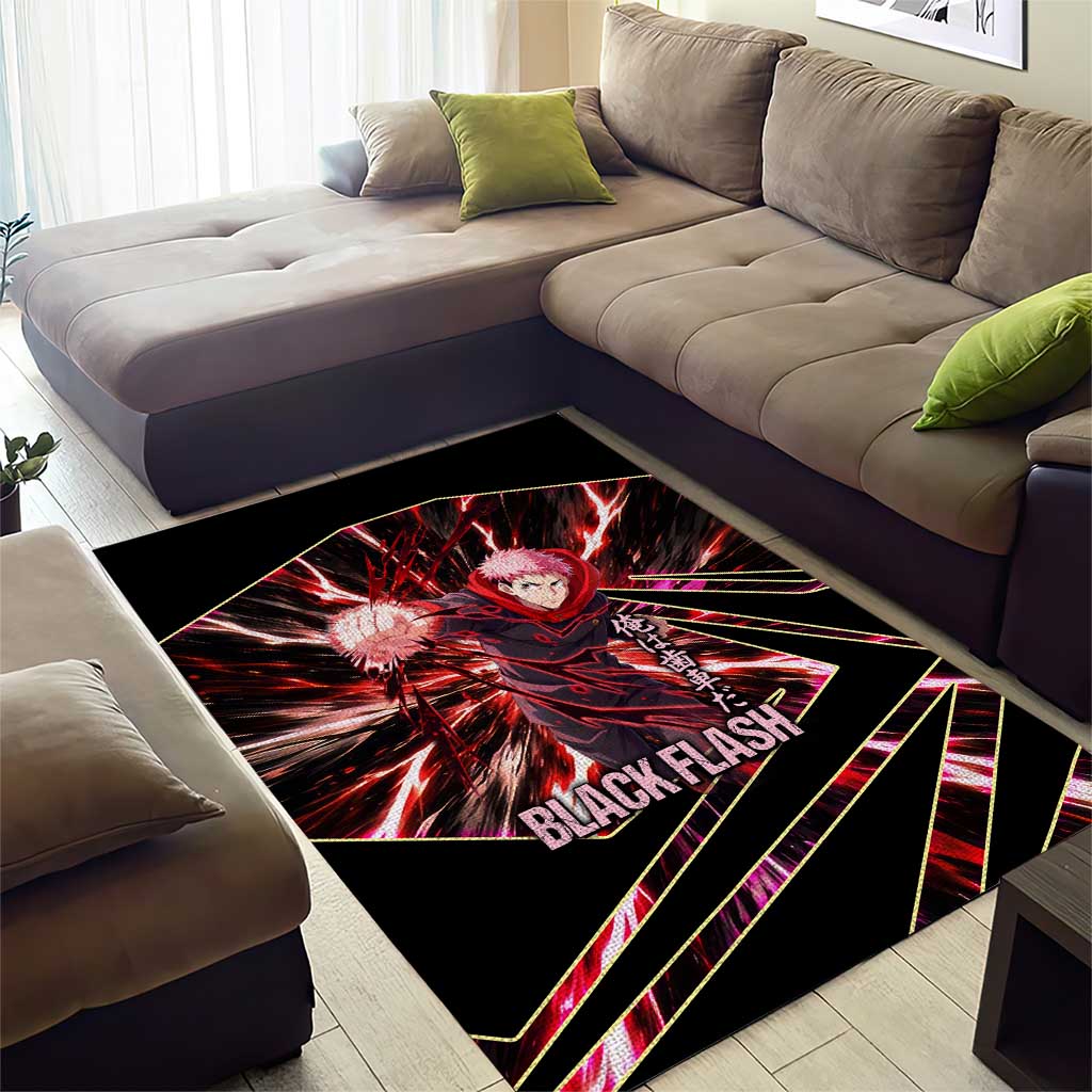 Yuji Itadori Black Flash Area Rug Dynamic Cursed Energy Burst Style
