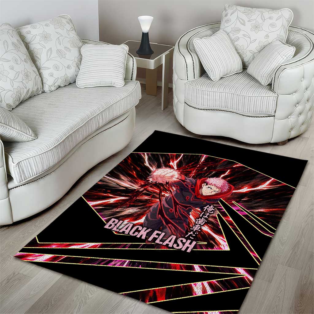 Yuji Itadori Black Flash Area Rug Dynamic Cursed Energy Burst Style