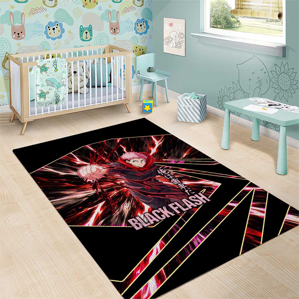 Yuji Itadori Black Flash Area Rug Dynamic Cursed Energy Burst Style