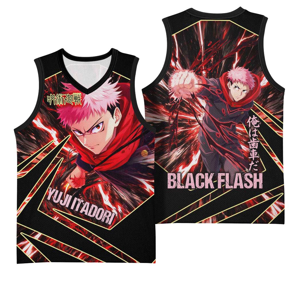 Yuji Itadori Black Flash Basketball Jersey Dynamic Cursed Energy Burst Style