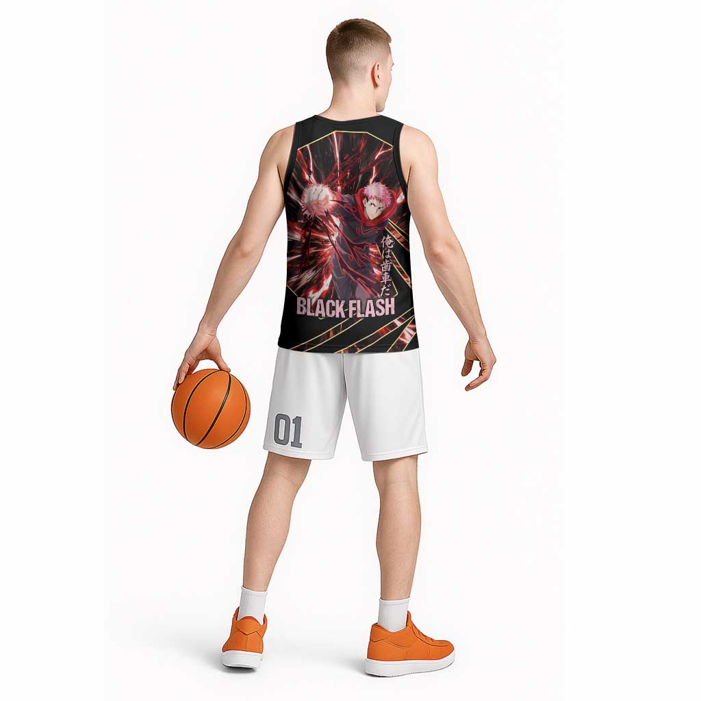Yuji Itadori Black Flash Basketball Jersey Dynamic Cursed Energy Burst Style