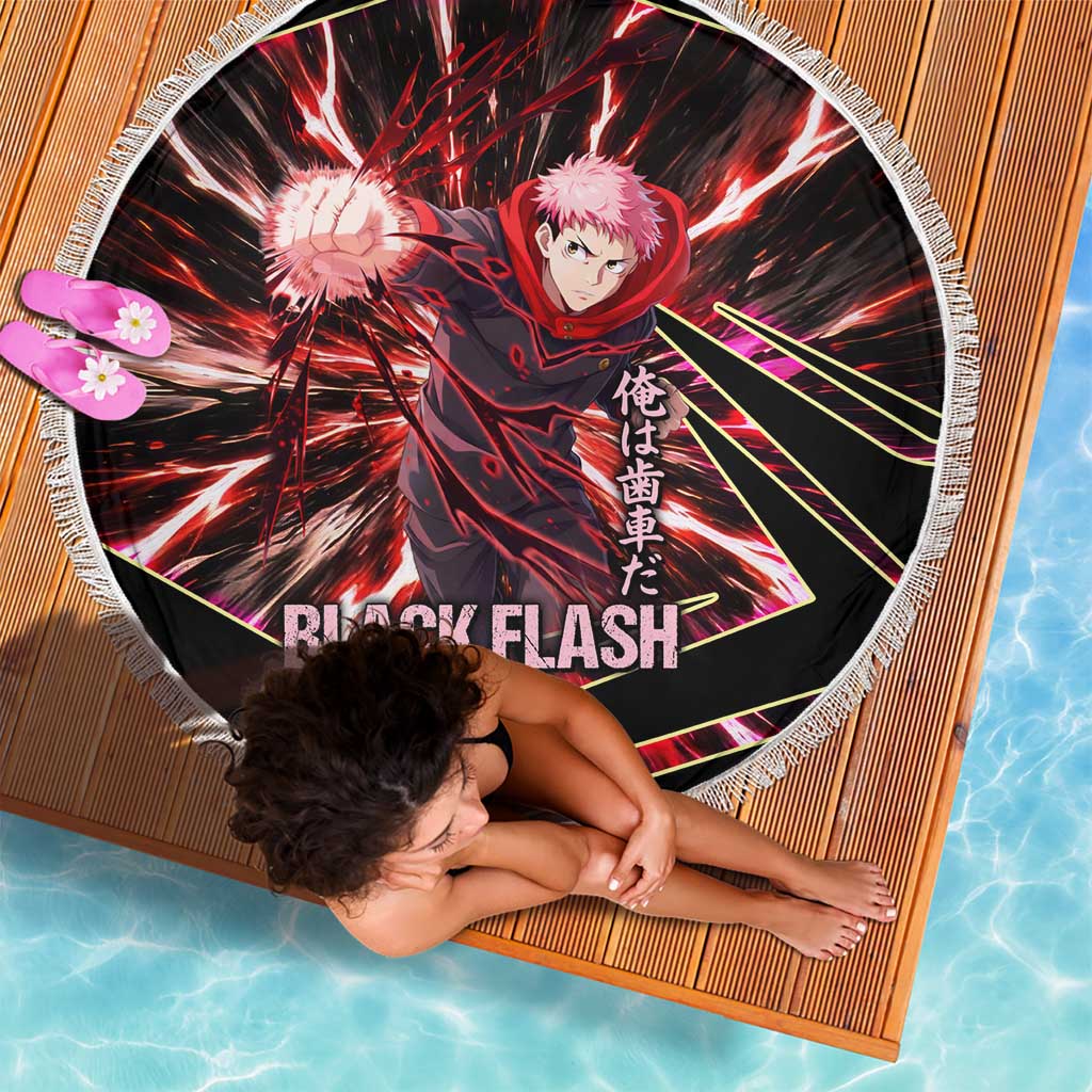 Yuji Itadori Black Flash Beach Blanket Dynamic Cursed Energy Burst Style
